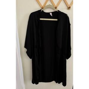 Victoria's Secret Sleepwear Women's XS Black Robe Satin Lace Open Kimono Long